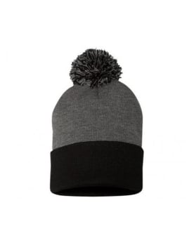 12" Knit Two Tone Pom Pom Beanies Image 1