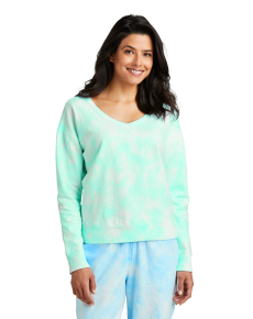 Port & Company Ladies Beach Wash Cloud Tie-Dye V-Neck Sweatshirt LPC140V Cool Mint 3XL