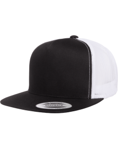 Flexfit Yupoong YP Classics Two-Tone Flat Bill Snapback Trucker Hats Black/White OSFM