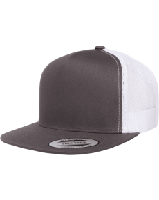 Flexfit Yupoong YP Classics Two-Tone Flat Bill Snapback Trucker Hats Charcoal/White OSFM