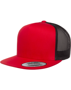 Flexfit Yupoong YP Classics Two-Tone Flat Bill Snapback Trucker Hats Red/Black OSFM