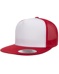 Flexfit Yupoong Flat Bill White Front Two Tone Trucker Snapback Hats Red/White OSFM