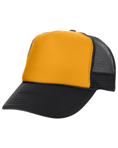Two Tone Polyester Mesh Back Trucker Hats Black/Gold OSFM