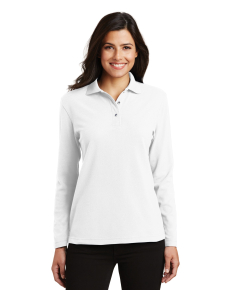 Port Authority Ladies  Silk Touch Long Sleeve Polo.  L500LS White XS